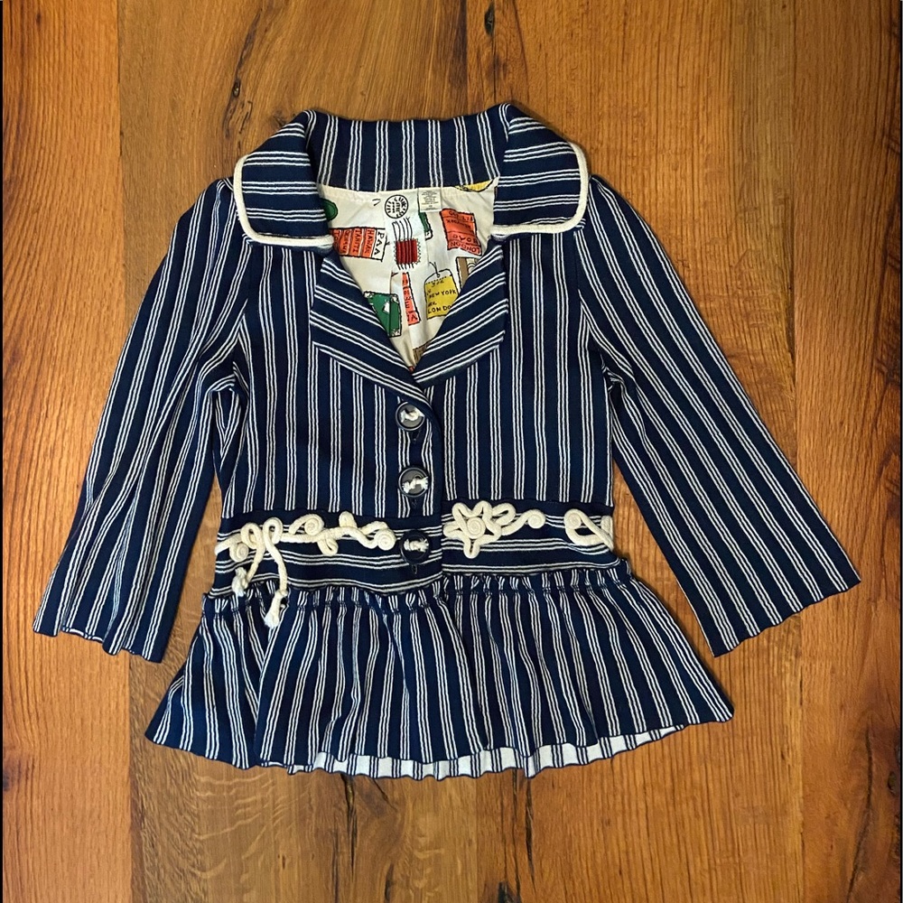 Anthropologie Blue & Ivory Striped Button Up Sweater w/ Special Details, Size XS
